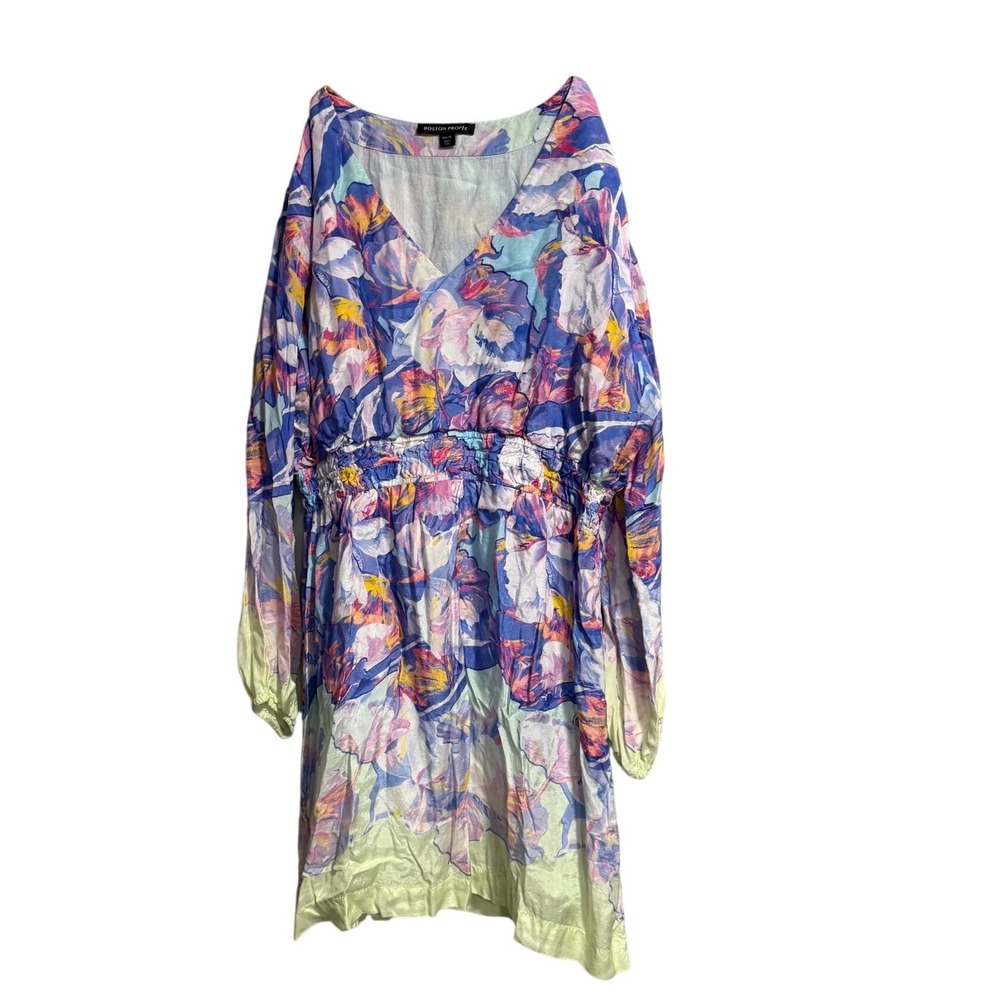 Boston Proper Floral Viscose Smocked Waist V-Neck Dress XL Boho cottagecore